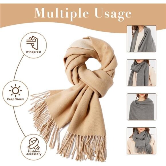 Womens Large Scarf Pashmina Shawl Wrap Solid Color Soft Warm Blanket Winter Fall - Picture 4 of 7